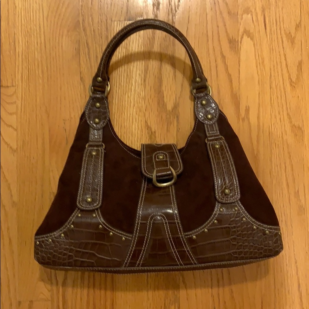 Brown suede shoulder bag